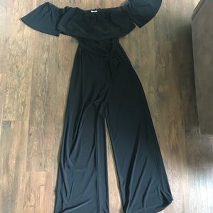 Black off the shoulder jumpsuit with sleeves
